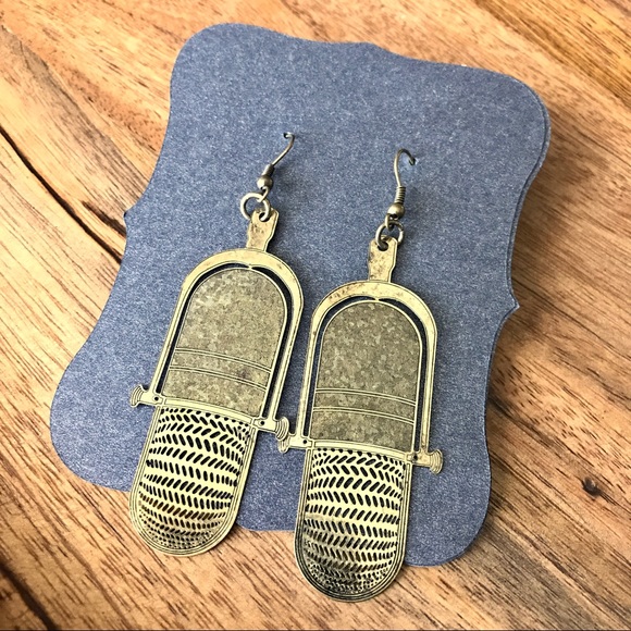 Brass Microphone Mic Earrings Retro 80's 90's - Picture 2 of 4